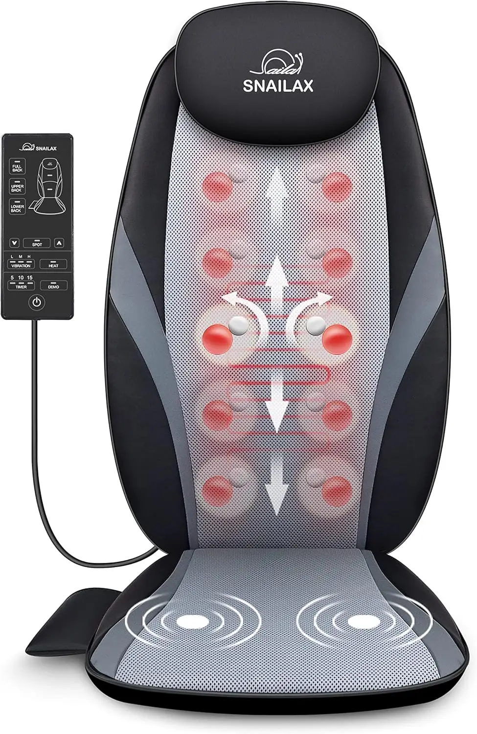 Snailax Shiatsu Back Massager with Heat Massage Chair Pad Kneading Back Massager for Pain Relief Deep Tissue Chair Massage Pad f