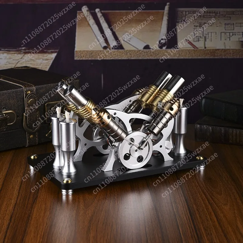 Manufacture of an all-metal bootable V4 twin-cylinder four-cylinder Stirling engine generator pack antique engine