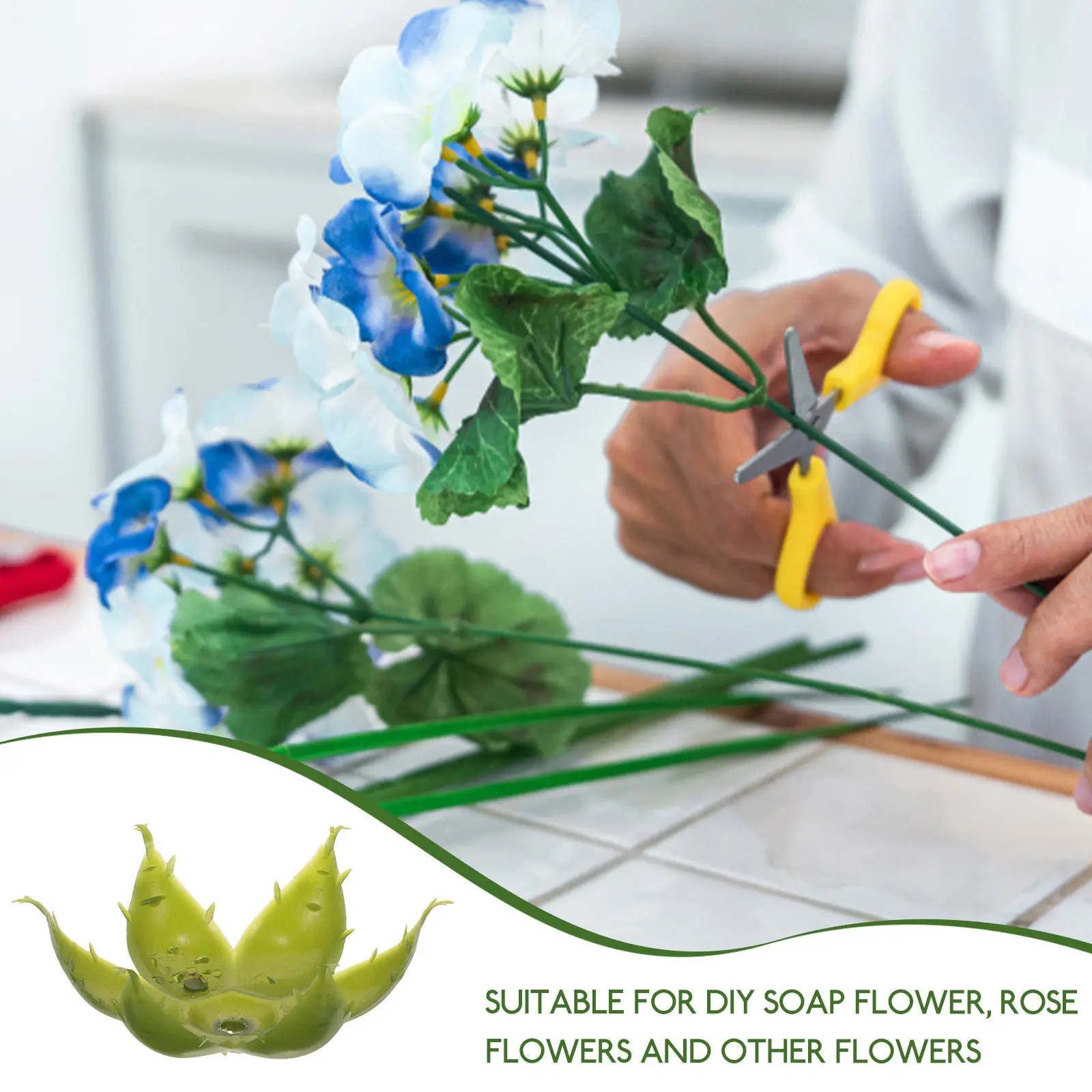 50Pcs Artificial Rose Calyxes Plastic Flower Sepals Lifelike DIY Flower Making Supplies for Soap Flowers Craft Decorative