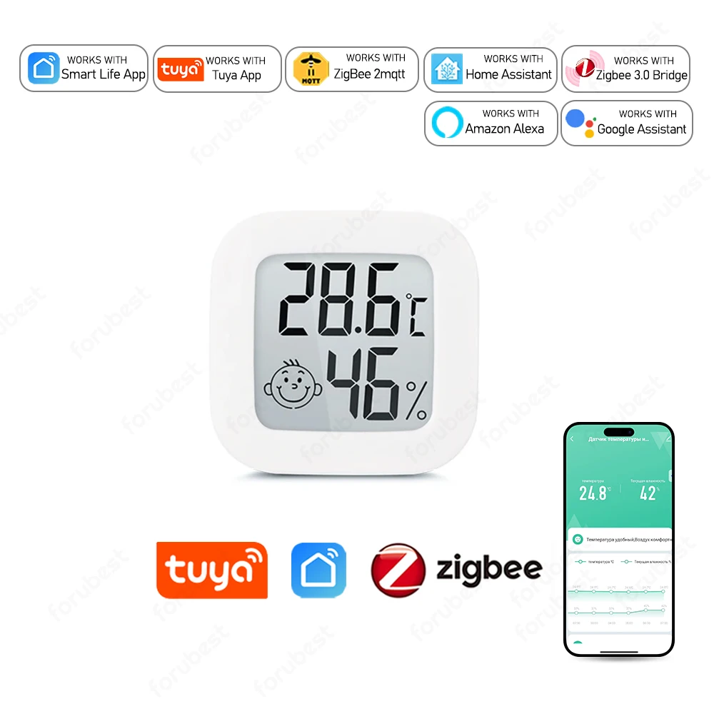 Tuya Zigbee Temperature Humidity Sensor LCD Digital Display Thermometer  Smart Home Temperature Sensor Support Alexa Zigbee2mqtt