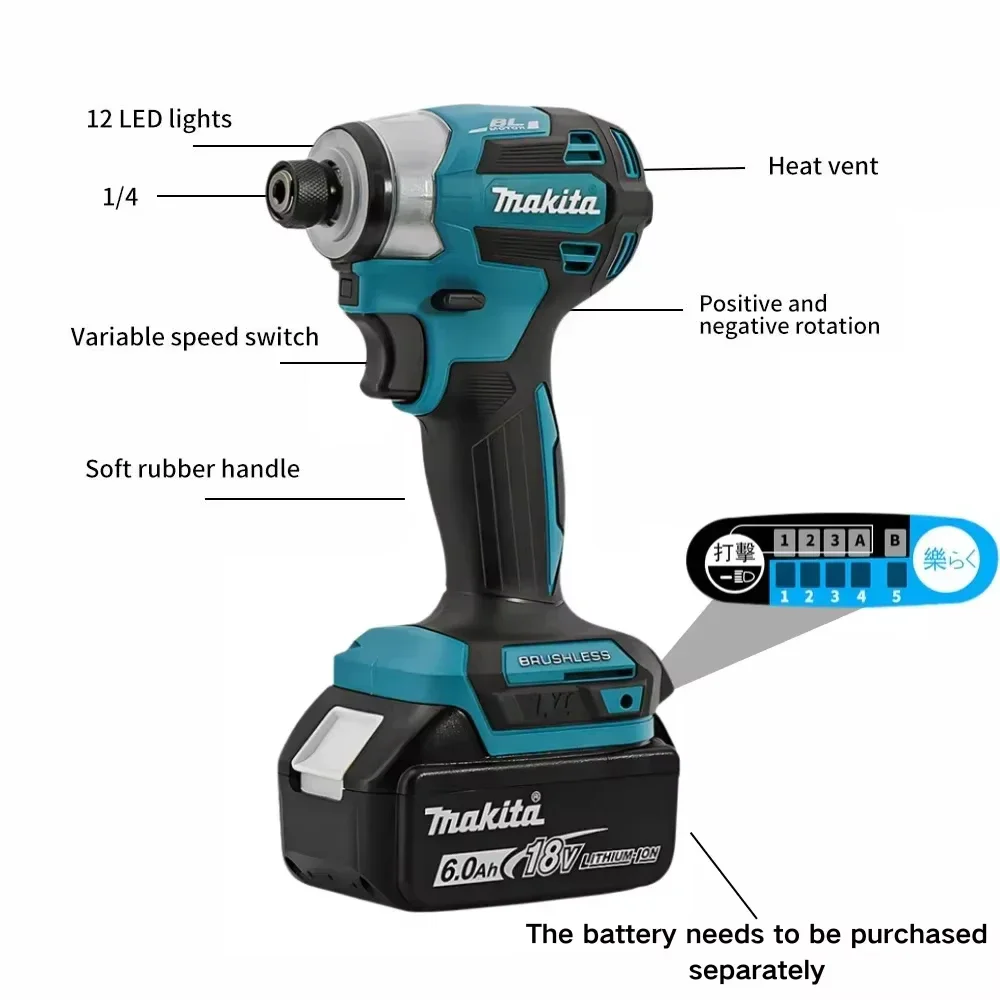 2025 Makita DTD173 bule 18v Brushless Lithium-ion Impact Driver Power Tool Multifunctional Tool, Drill Bit, Power Tool view 5