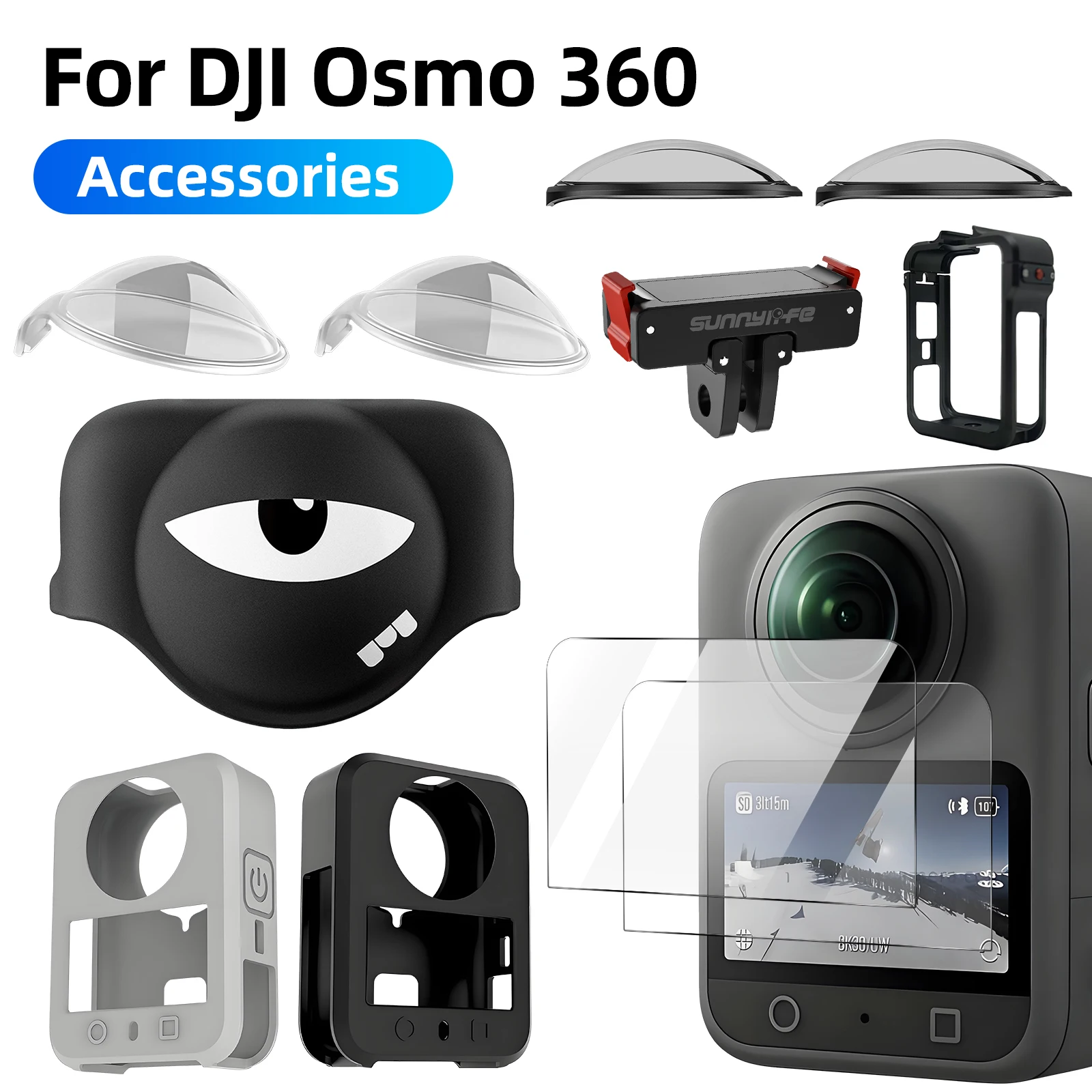 

For DJI Osmo 360 Camera Accessories - Lens Guards, Screen Protector Glass, Lens Cap, Silicone Case, Frame Cage, Adapter Mount