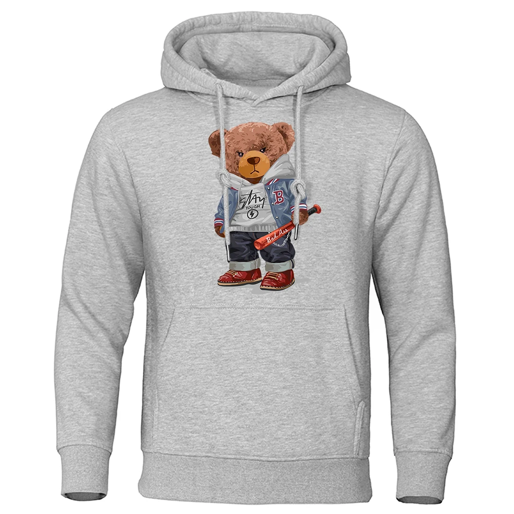 Street Baseball Ted bear Boy Mens Hoodies Loose Casual Clothing Oversized Loose Crewneck Hoody Casual Fashion Men Pullovers