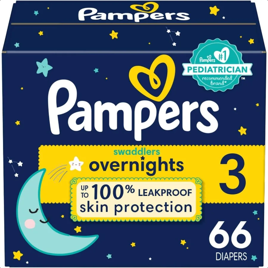 

Pampers Overnight Diapers Swaddlers Overnights Size 3 66 Count Baby Diaper Night Time Leak and Skin Protection