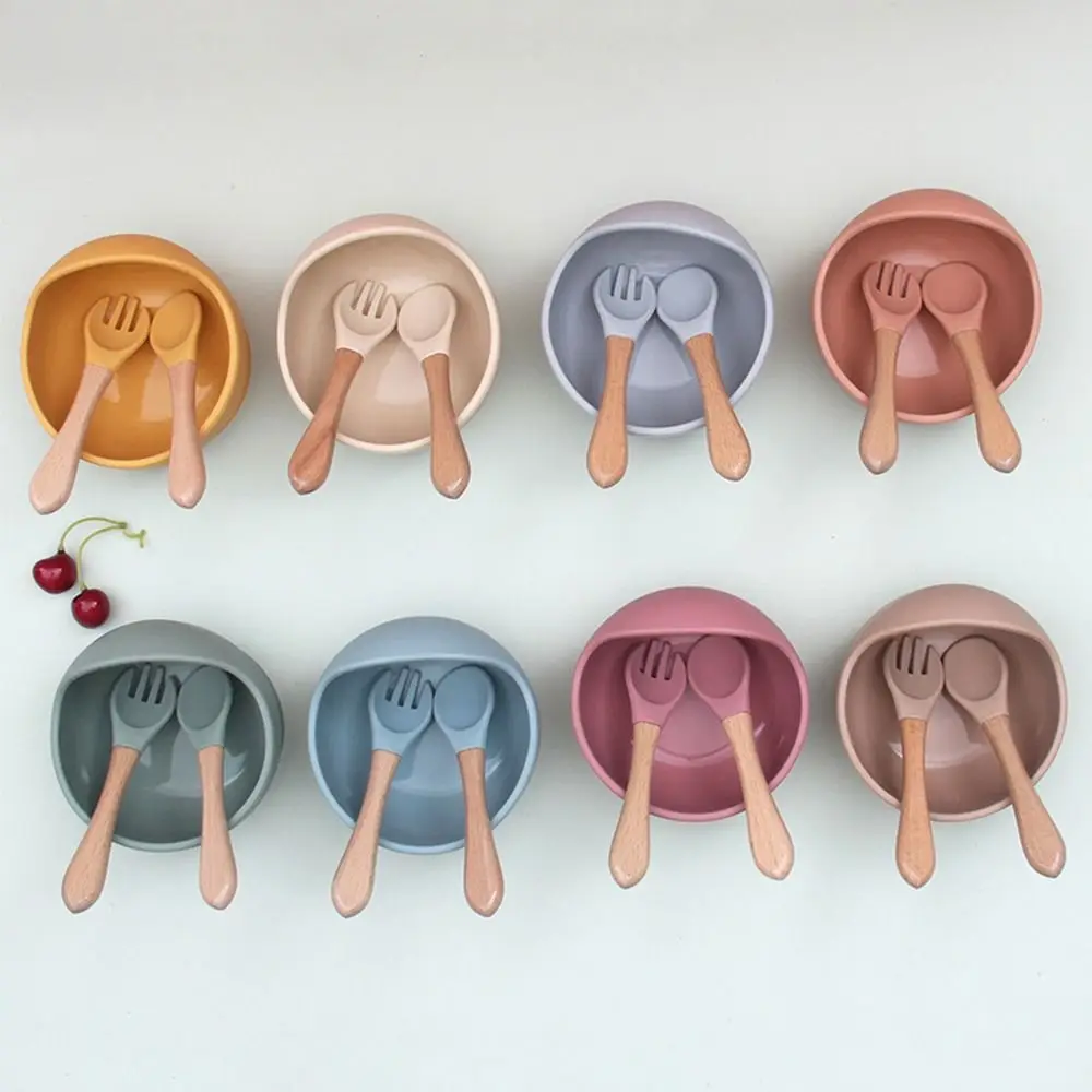

Anti-Slip Silicone Baby Feeding Bowl Flexible Waterproof Toddler Feeding Dishes Portable Solid Color Feeding Bowl Set