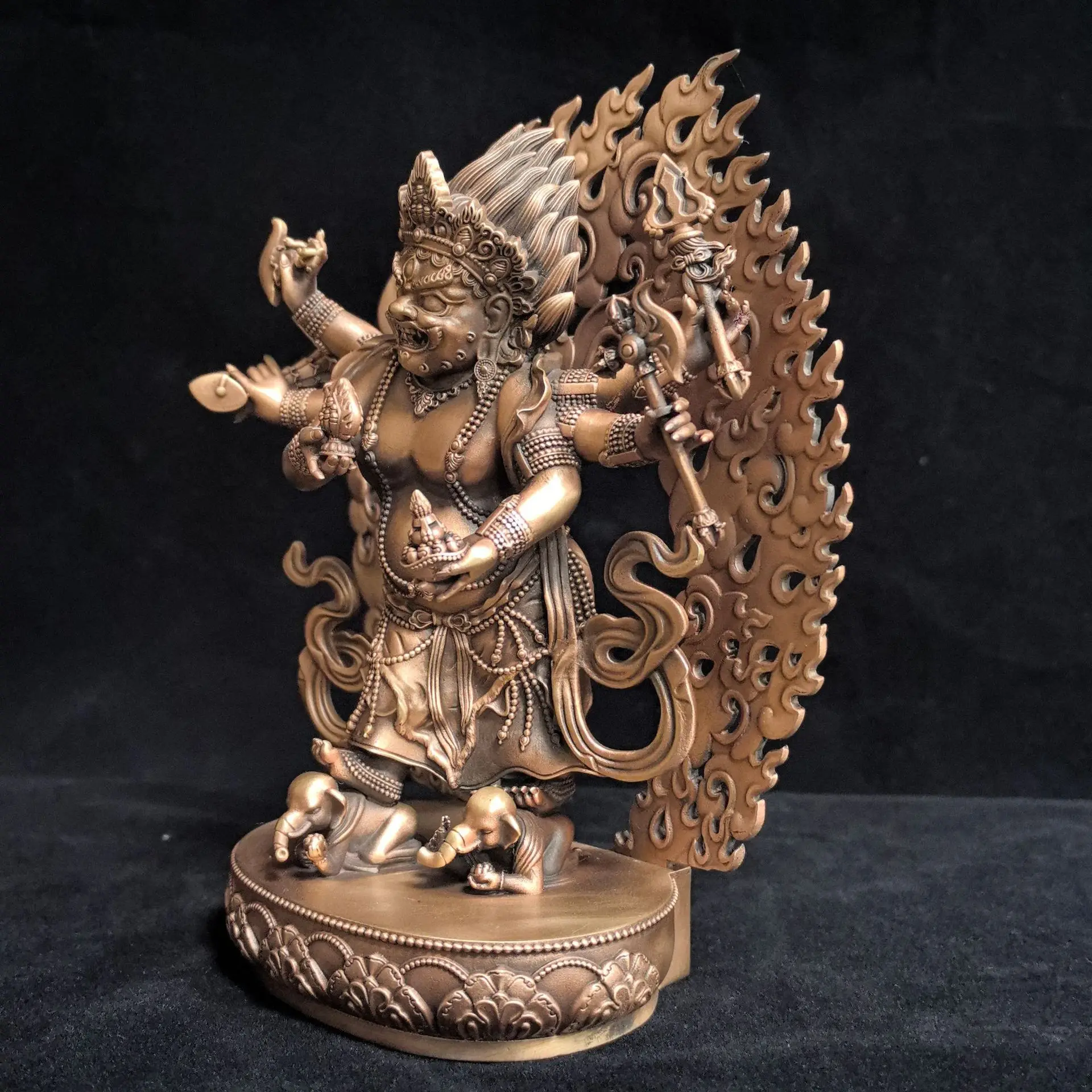 CZ statue six-armed white Mahagala pure copper antique Buddha statue Tibetan bronze statue ornament