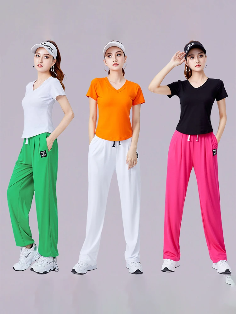 

Новая летняя женская одежда для фитнеса и танцев, комплект для квадратных танцев, костюм для гимнастических выступлений, хлопковый материал