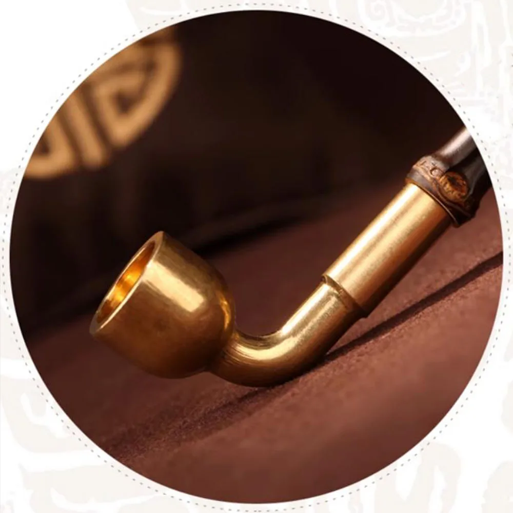 MUXIANG classic tobacco pipe brass pipe bamboo pipe stem agate stone pipe mouth father Christmas gift for dry pipe tobacco