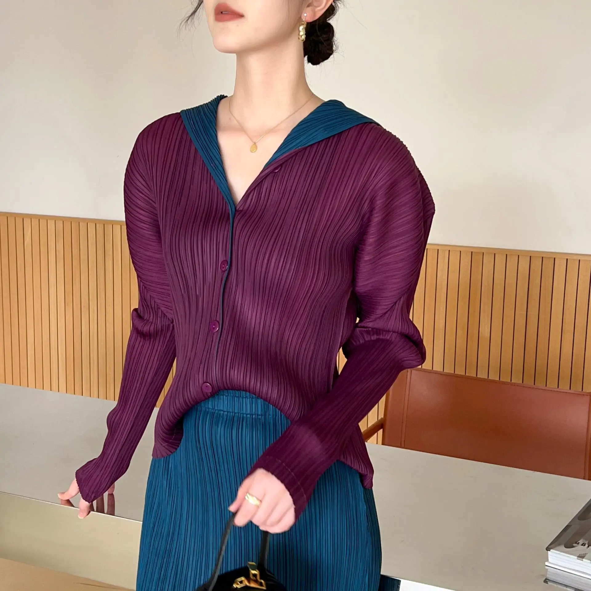 2026 Spring Autumn New Women Coat Color Blocked Collar Long Sleeve Casual Versatile Korean Edition Fashion Female Coat Top
