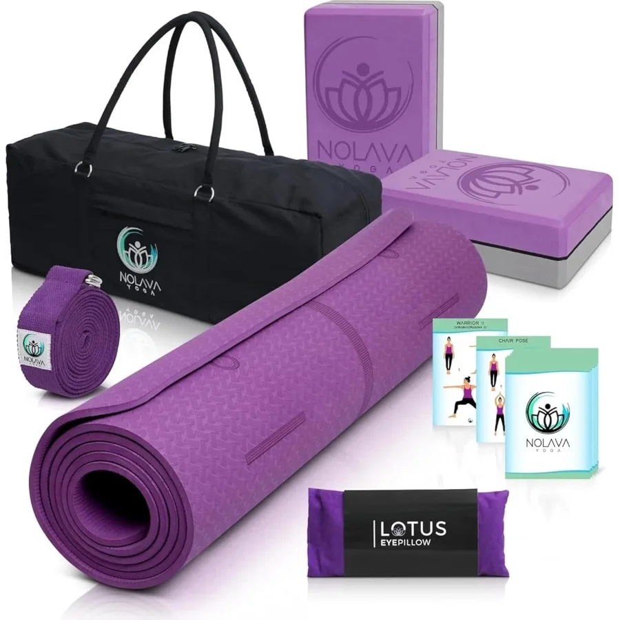 NOLAVA Yoga Mats Complete Sets TPE NonSlip EcoFriendly Includes Mat Blocks Strap More 6pc or 7pc Sets Ideal for Pilates Yoga an