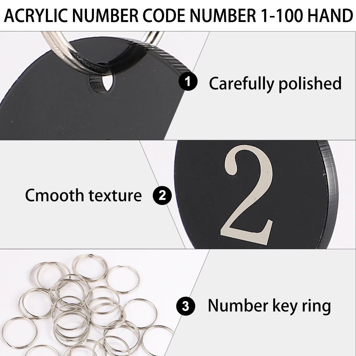 

100Pcs Number Tag Rings Acrylic Round Number Tags Key Rings for Hotel Restaurant Supermarket Counters Management