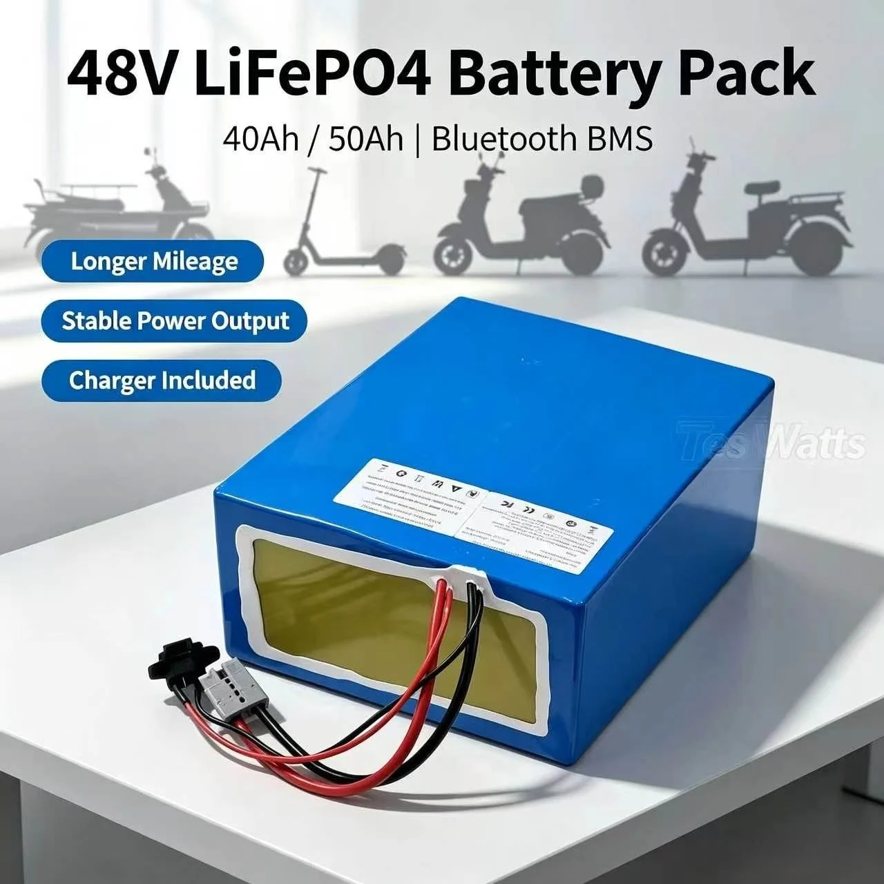 16S 48V 40AH 50Ah Lifepo4 lithium battery pack with 50A 80A Bluetooth BMS APP for 2000W scooter bike tricycle boat go cart
