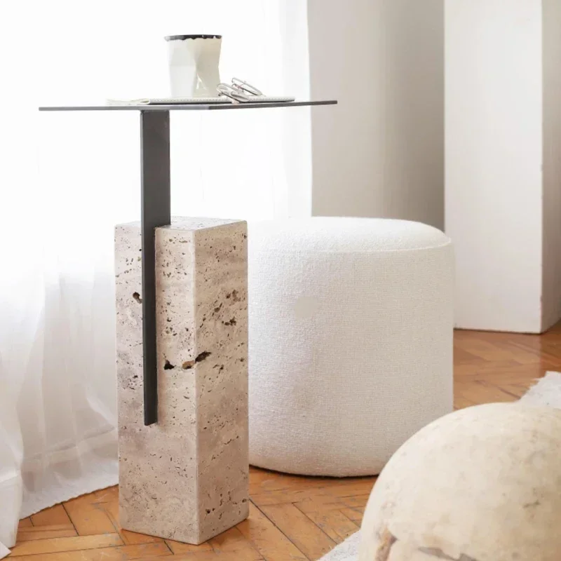 A Nordic cream wind tunnel stone edge sofa creative living room light luxury corner marble square coffee table