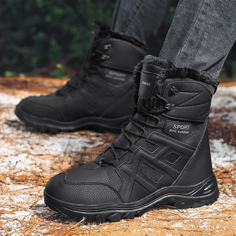 PUAMSS Men Thigh High Boots Platform Fur Warm Snow Boots Winter Waterproof Slip on Men Comfortable Outdoor Ankle Hiking Boots