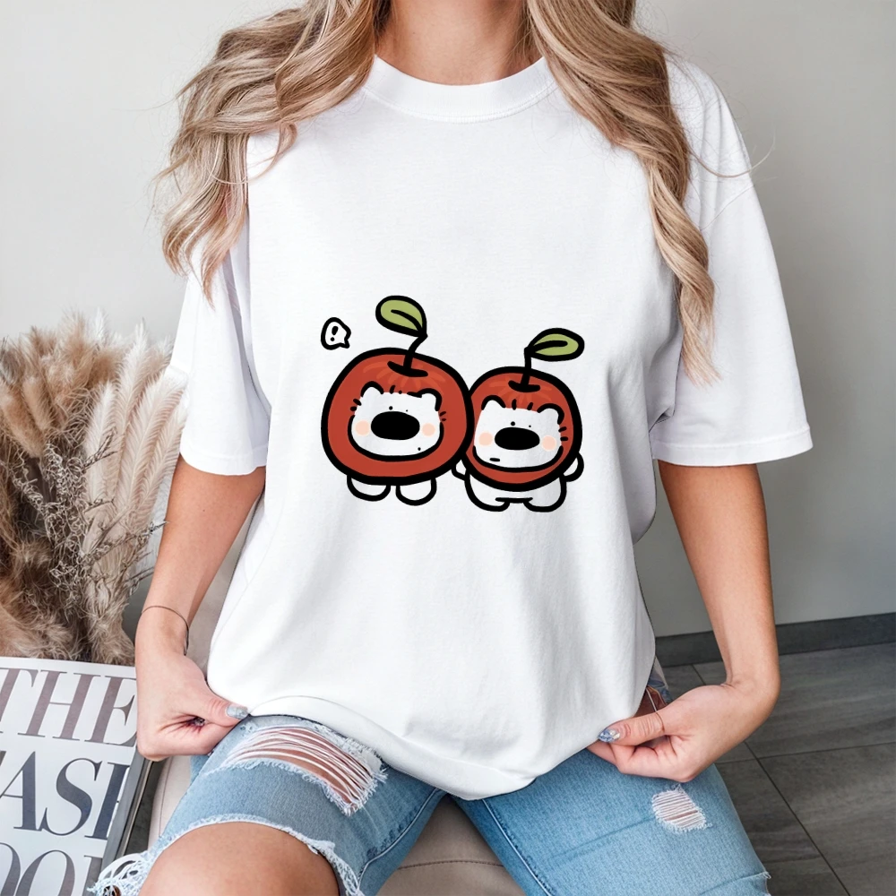 

Women's Stylish Tee White Oversized Cute Apple Bear PrintSweet CasualOversized Trendy VibeAdorable Cute Style