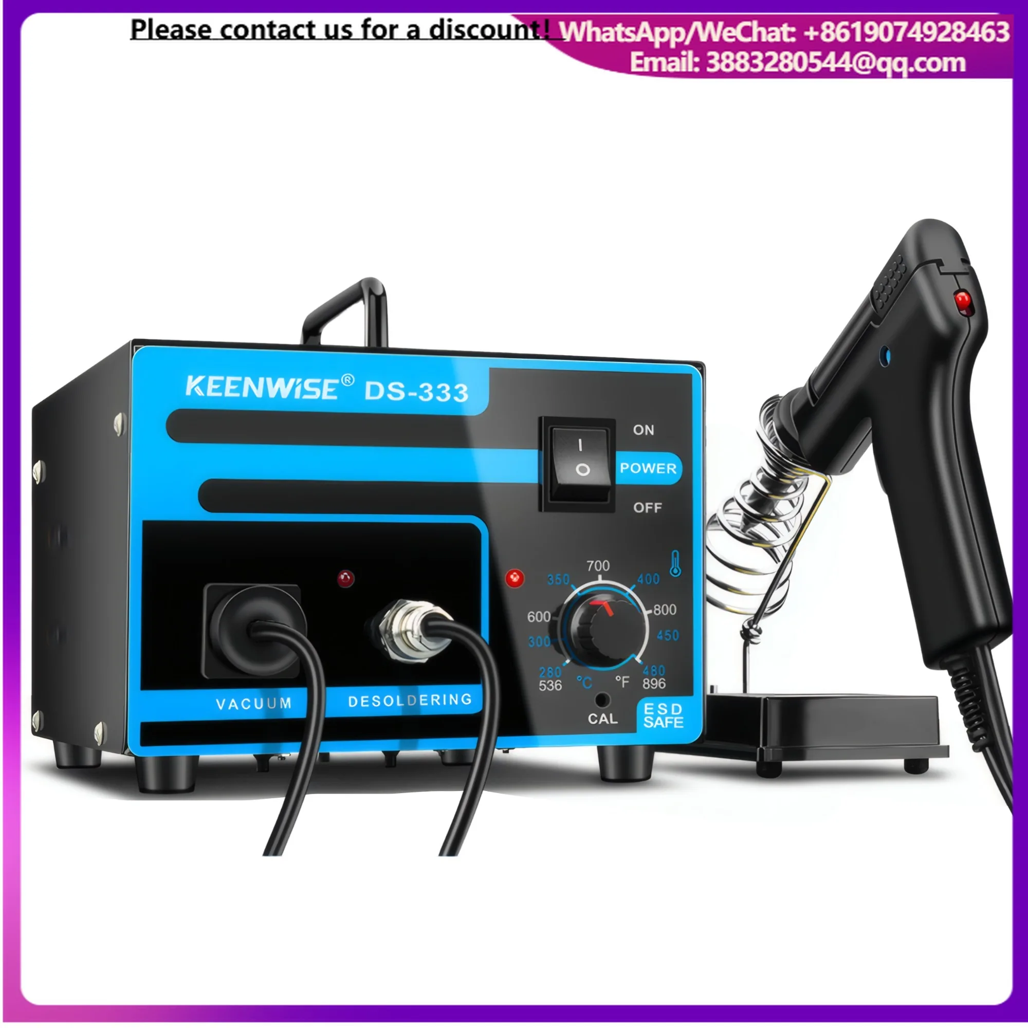 DS-333 Professional Solder Sucker Featuring Adjustable Temperature Control And Triple Nozzle Kit For Versatile Desoldering Tasks