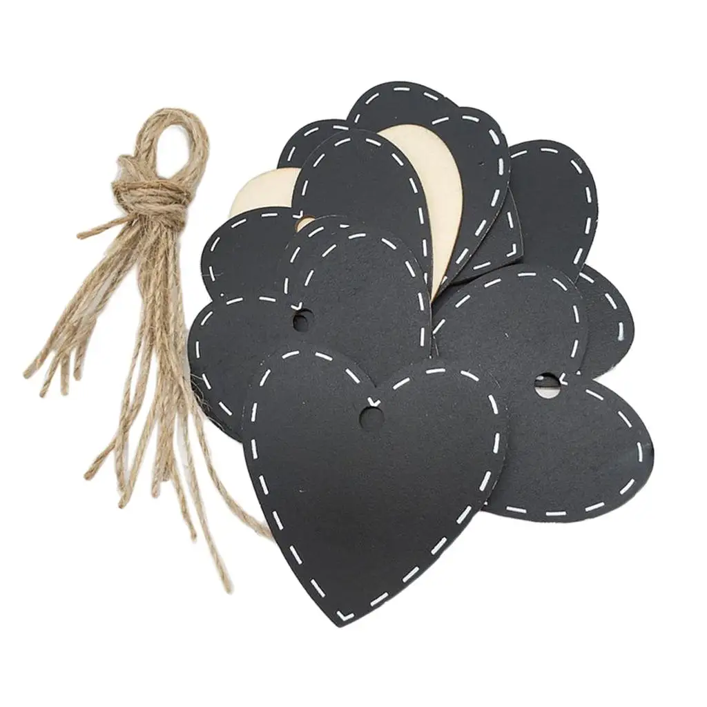 3-6pack 10 Pieces Wooden Heart Hanging Tags Chalkboard Message Blackboard