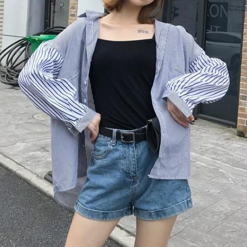 

Shirt And Blouse For Women Korean Version Bat Sleeves Loose Striped Top Clothes Trendy Long Sleeve Casual Fashion Streetwear New