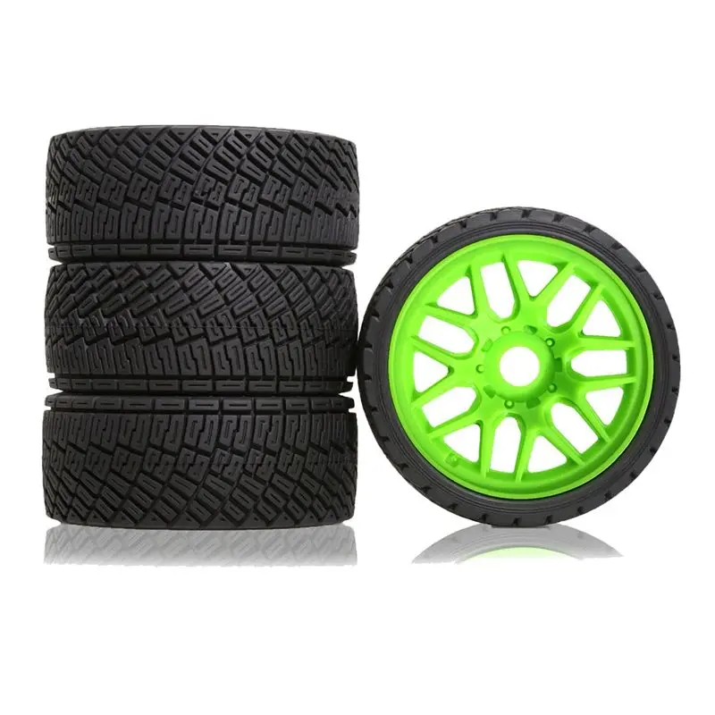 B05C-Hex Hub& 4Pcs RC Car Rubber Tires& Wheels For 1/7 1/8 WRC KM FS KKPIT ARRMA W234 Off-Road Vehicle Upgrade Parts Green