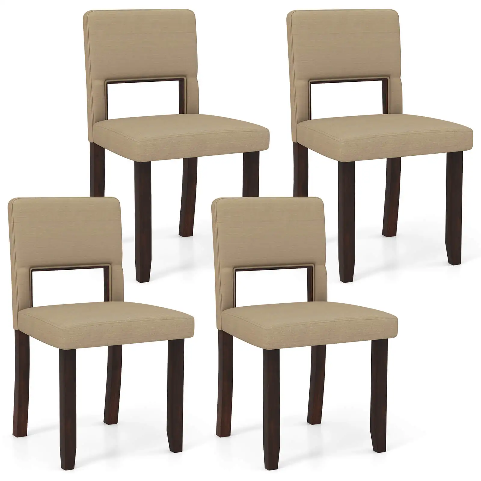 Wooden Dining Chair Set of 4 W/ Acacia Wood Frame Padded Seat & Back Home