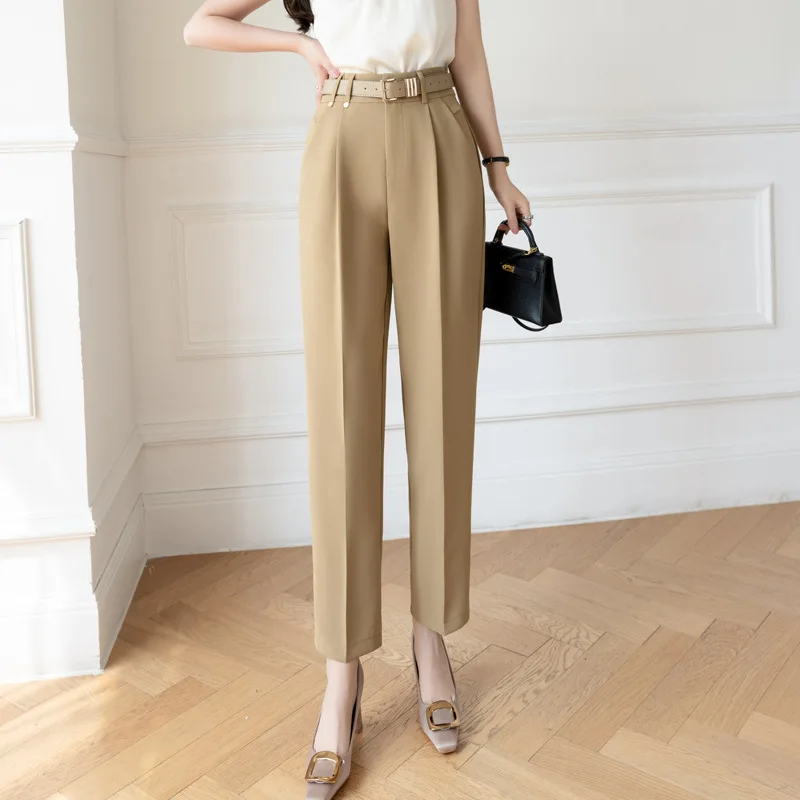 Real Shot Video Three Standard Korean Style High Waist Commuter Suit Pants Women's Casual Simple Solid Color Cropped Pants Cigar