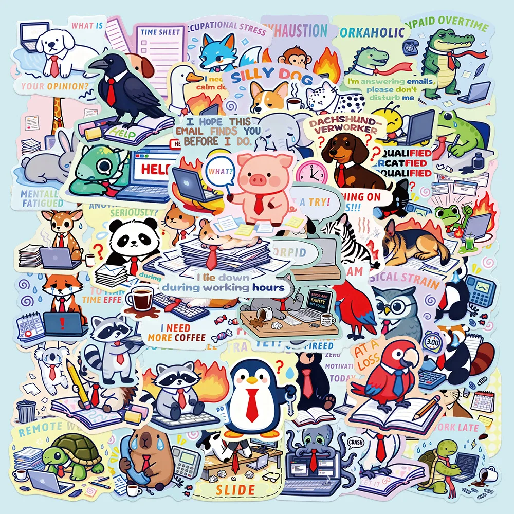 

50PCS Cute Working Animal Stickers Cartoon Graffiti Decoration Mobile Phone Case Water Cup Suitcase Skateboard Waterproof Toys