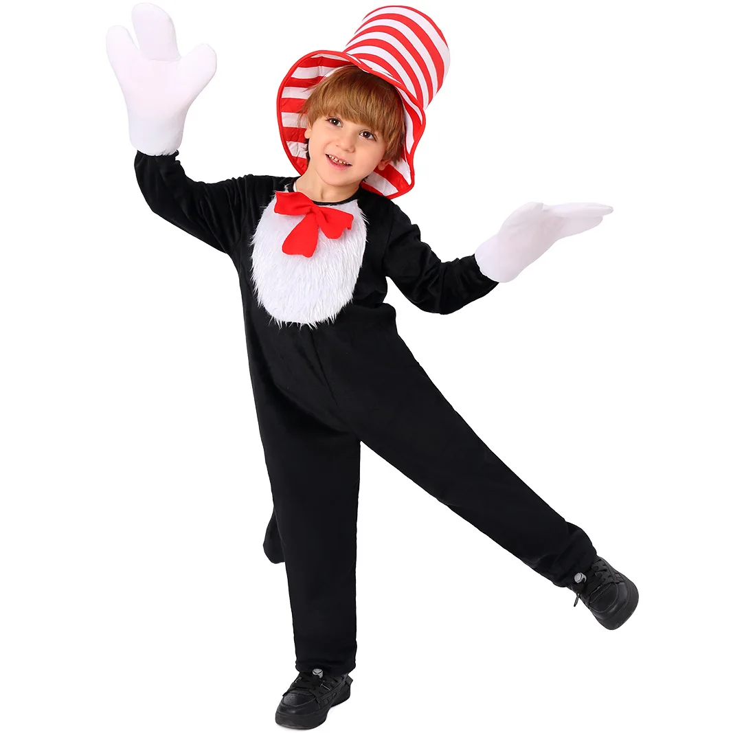 

Halloween Party Costume Cat With Hat Role-playing Cosplay Outfit Children's Cute Jumpsuit
