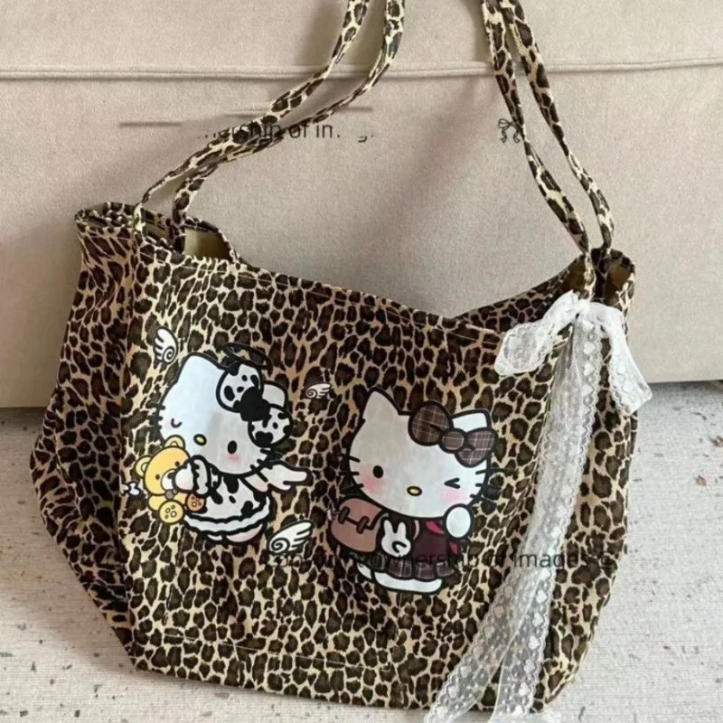 MBTI-Sac à Main Vintage Léopard pour Femme, Mignon, Hello Kitty, Fourre-Tout de Grande Capacité, Style Américain, Luxe