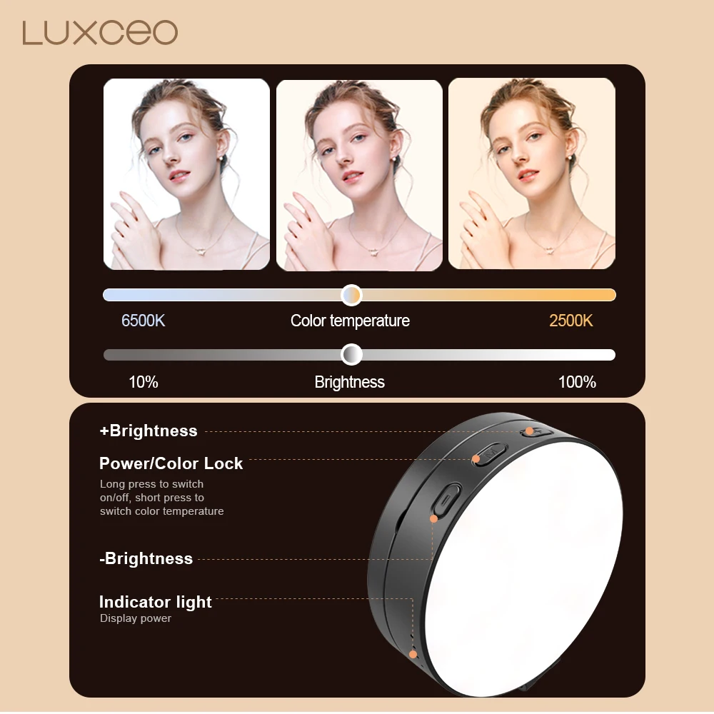 LUXCEO R1 الهاتف المحمول المغناطيسي Selfie ملء ضوء مرآة لوضع مساحيق التجميل طوي جيب مصباح ليد آيفون 17 برو ماكس حامل ملء الضوء