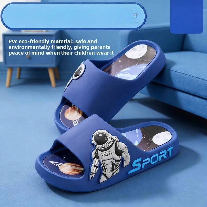2026 New Kids Astronaut Slippers Boys PVC Non-Slip Soft Sole Summer Home Bathroom Cartoon Sandals