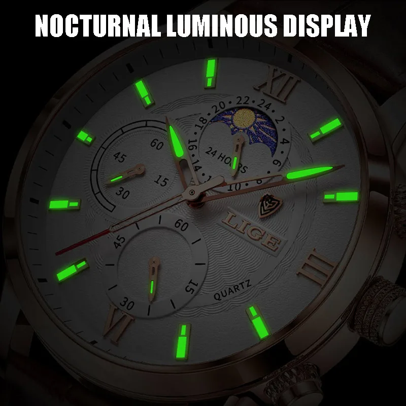 LIGE Business Mens Watch Casaul Fashion Luxury Watches For Men Waterproof Luminous Chronograph Quartz Wristwatches Reloj Hombre
