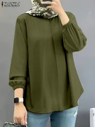 ZANZEA Women Muslim Fashion Blouses Fall 2024 Casual Loose Long Sleeve O Neck Blusas Mujer Islamic Solid Color Shirts Tops