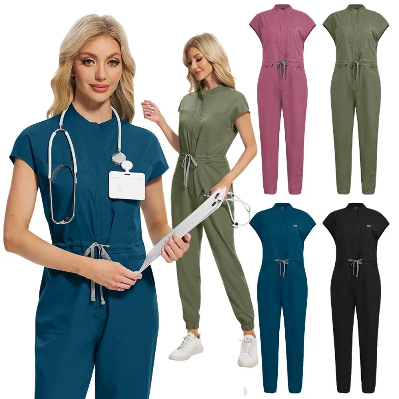 

Nurse Uniform Hospital Doctor Dental Surgery Short Sleeve Medical Scrub Jumpsuit Pharmacy Beauty Salon Workwear for Unisex