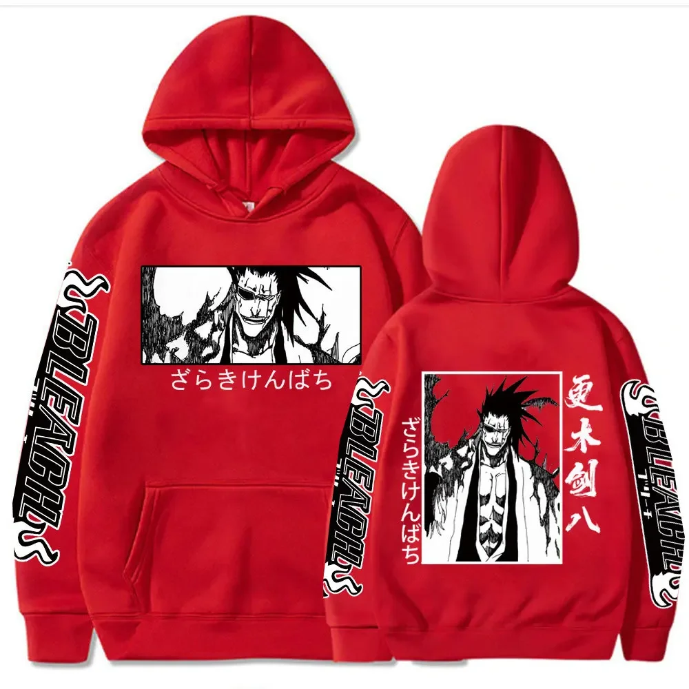 Japanese Anime Bleach Y2K Men Zaraki Kenpachi manga Hoodies Graphic plus size Funny Harajuku Cartoon Pullovers Male Sweatshirts