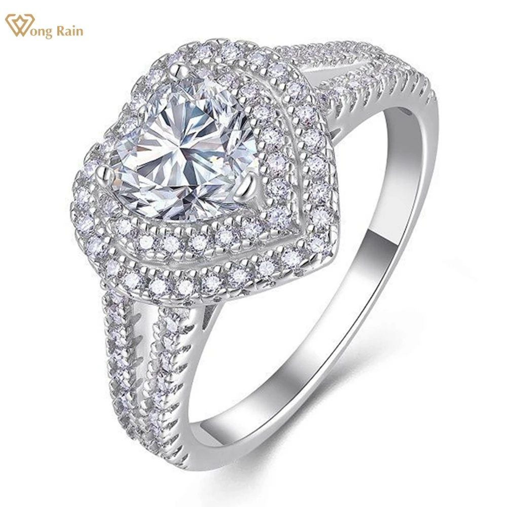 

Wong Rain 925 Sterling Silver 3EX VVS1 D Color Heart Cut 6.5 MM Real Moissanite Diamonds Gemstone Engagement Rings Fine Jewelry