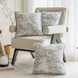 Gray Retro Jacquard Cushion Cover Fashionable Light Luxury Pillow Covers Decorative Chenille Home Cojines Decorativos Para Sofá