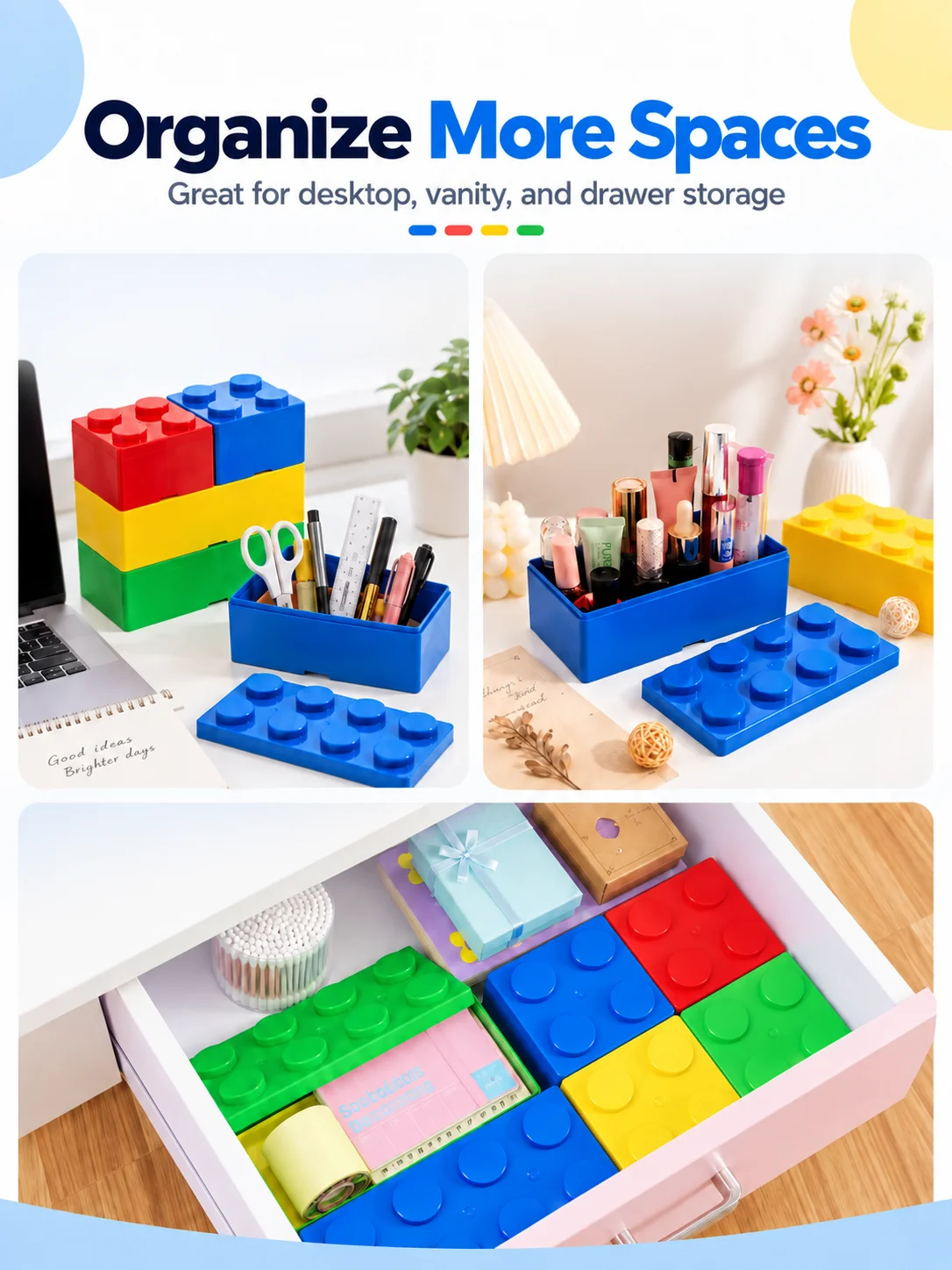 Bausteine Aufbewahrungsbox Desktop Make-up Kosmetikbox Platzsparende Büro Aufbewahrungsbox für Schmuck Kleinigkeiten Stift – Detail 5