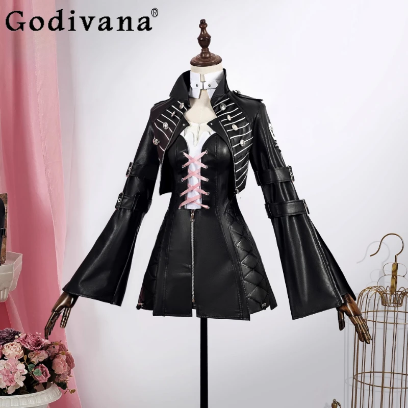 Pu Leather Suit Sexy Skirt Set Women Rhythm Connection Halloween Party Outfit‌ Female Play Role Uniform Anime Outfits