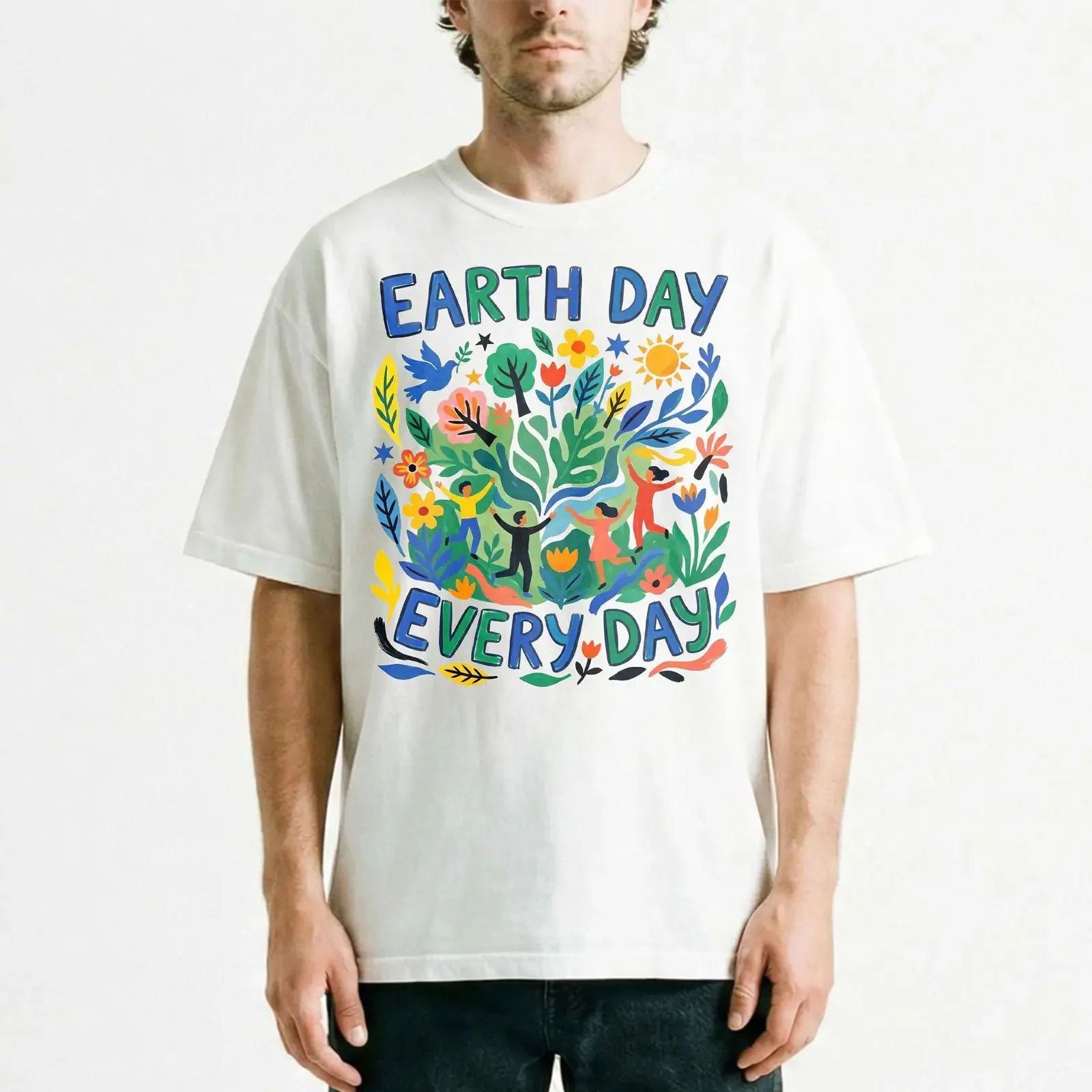 Earth Day Every People Celebrating Nature Vintage T Shirt Environt vintage Washed homme streetwear Stretched
