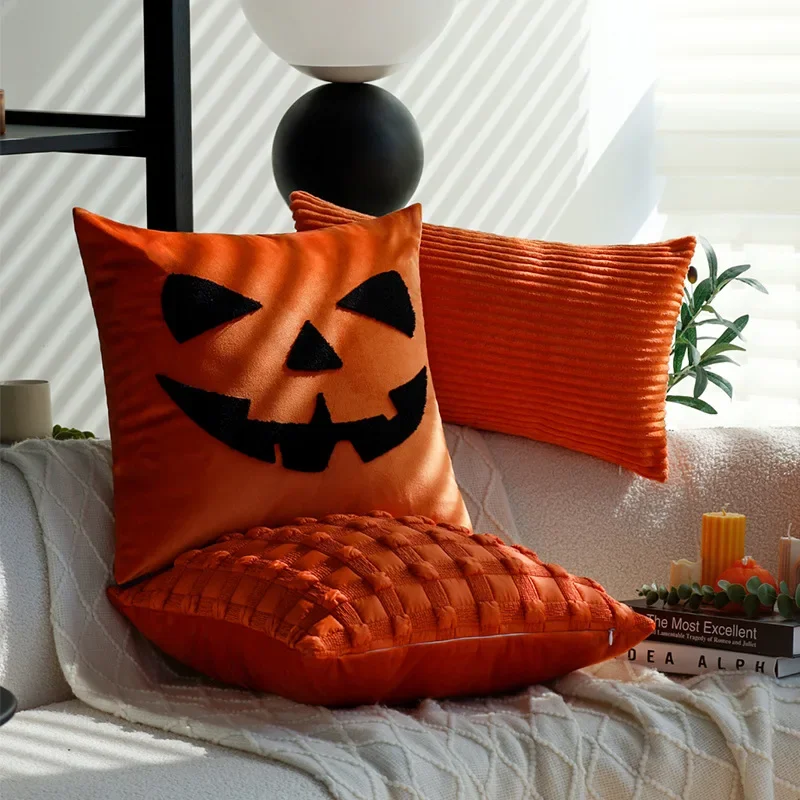 New Halloween Pillow Covers Decorative Terrifying Ghost Face Embroidered Cushion Cover Home Festival Decorative Sofa Pillowcase