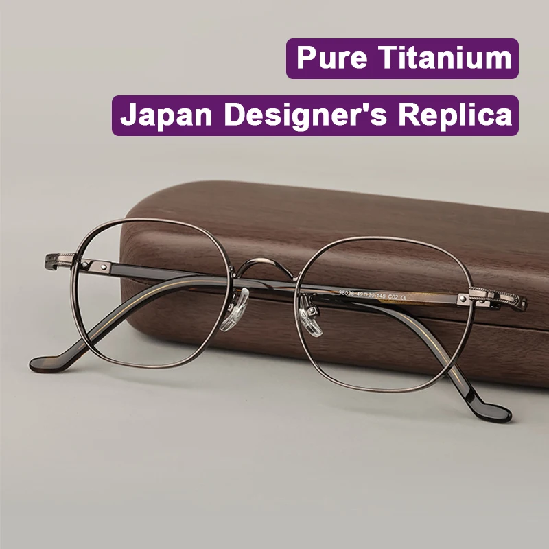 Japanese Designer Replica Pure Titanium Square Element Glasses Ultralight Circle Korean Style Man Rivet Temple Design Eyeglass