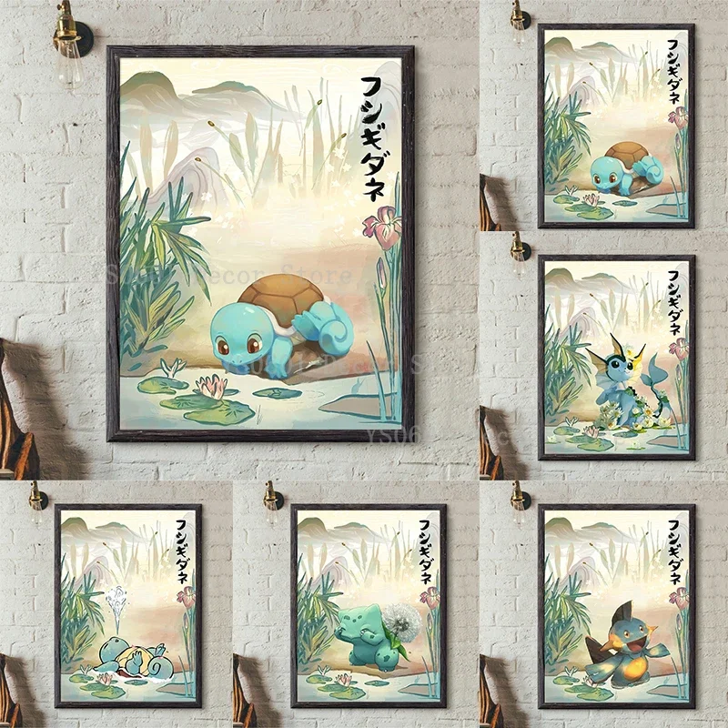 

Pokemon Peripherals Squirtle Bulbasaur Vaporeon Poster Wall Art Pokemon Canvas Painting Mural Prints Living Room Home Decor