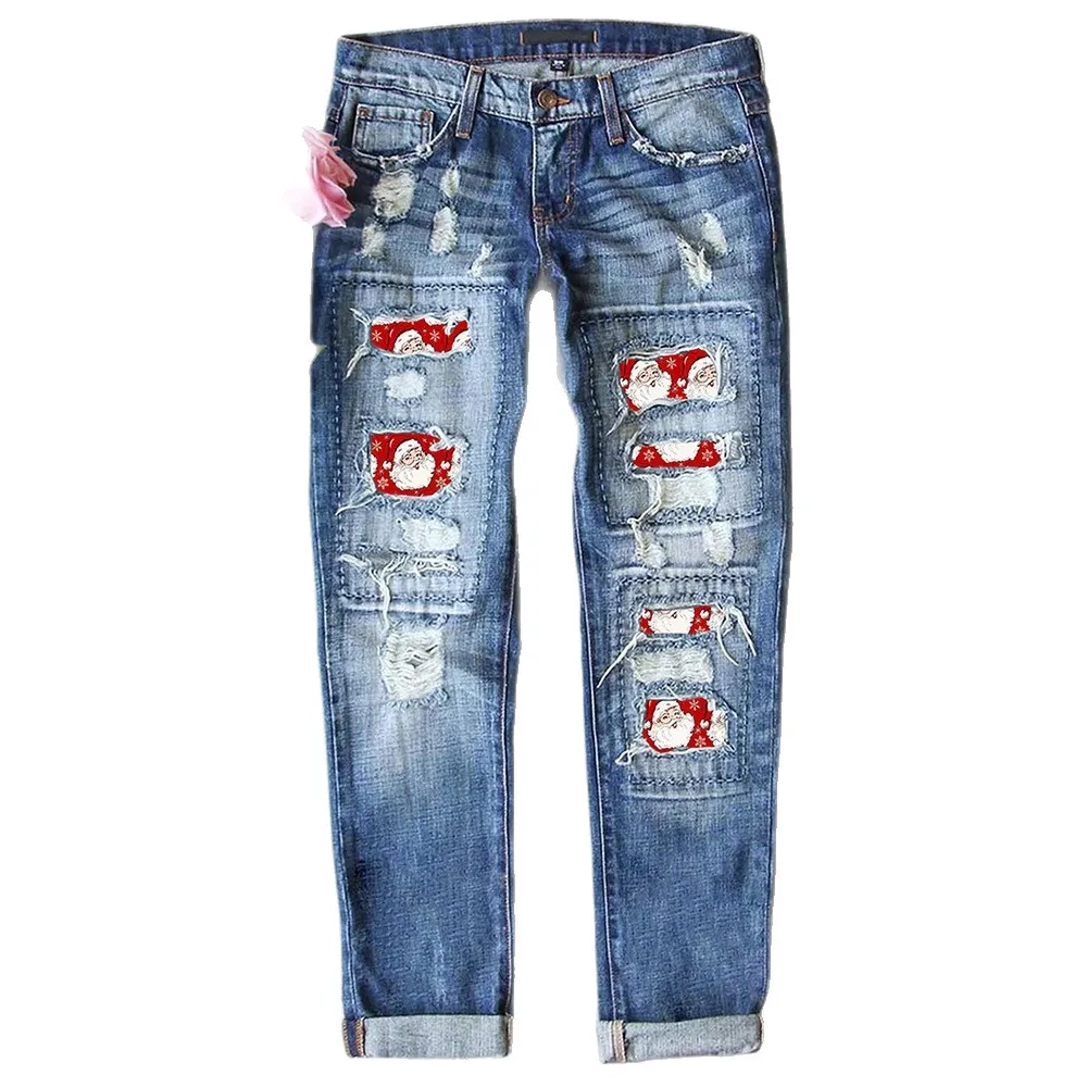 

Стильные рваные лоскутные джинсы, прямые джинсовые брюки со средней посадкой, повседневные брюки с цветочной вышивкой, летние джинсы свободного покроя