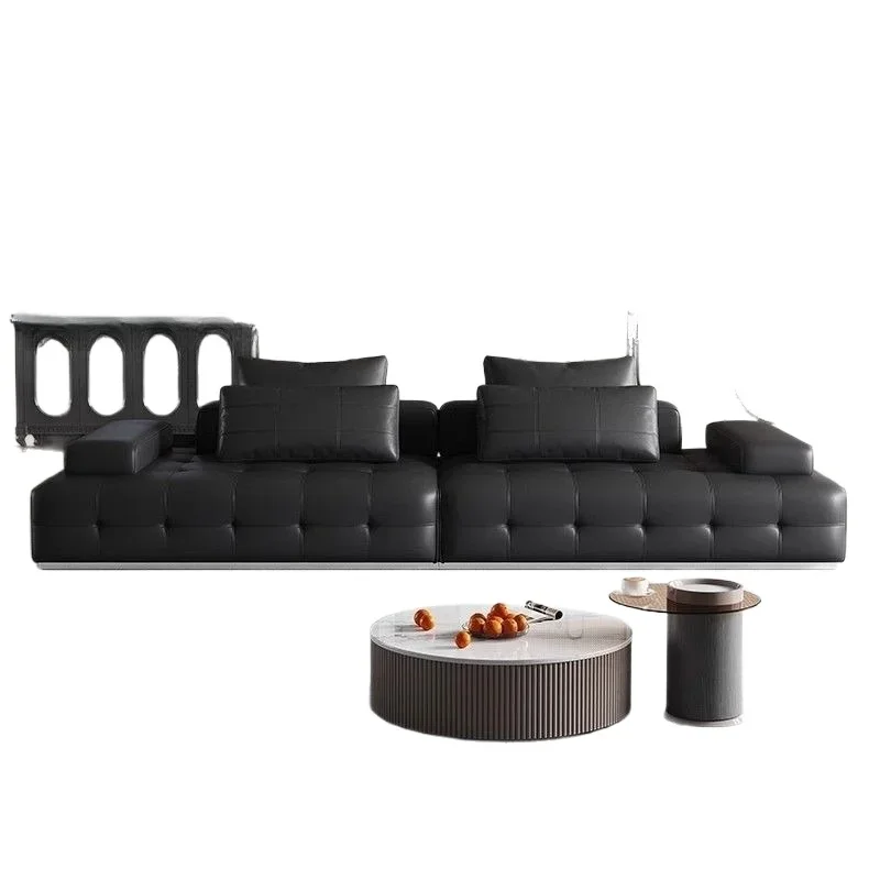 

Straight row leather sofa, Italian minimalist living room villa large flat leather sofa