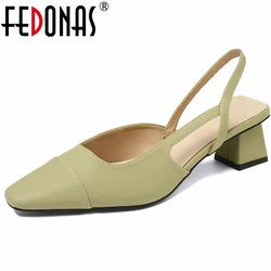 FEDONAS New Women Genuine Leather Sandals High Heels Slingbacks Summer Comfort Casual Shoes Office Pumps Party Prom Pumps