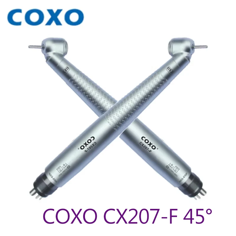 COXO CX207-F 45 ° LED 콘트라 앵글 고속 핸드피스, 3 방향 스프레이, 3 에어, 푸시 단추 워터 스프레이, 청소 및 미백용