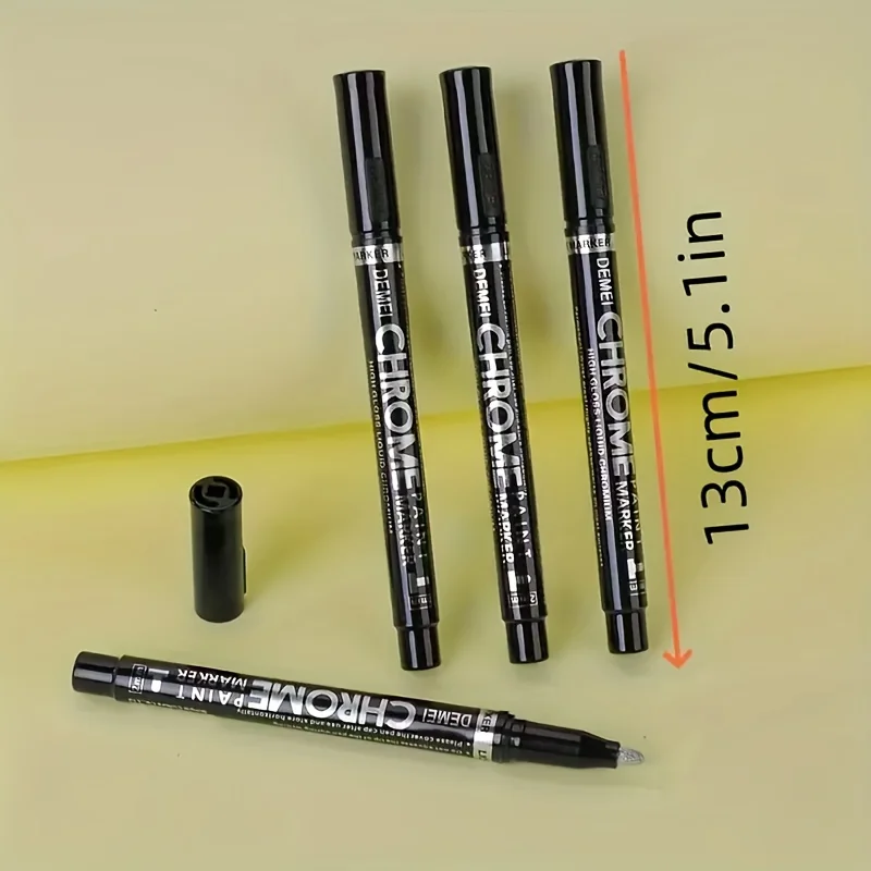 1/2Pcs Chrome Mirror Paint Marker - 2mm Reflective Fluid Pen Silver/Gold Ink for Car Styling Model Metal Wood Craft