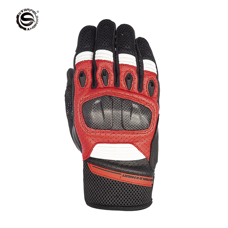 

SFK Red Motocycle Gloves Carbon Fiber Real Goat Leather Non-slip Summer Riding Mesh Breathable Joint Protection Touch Screen