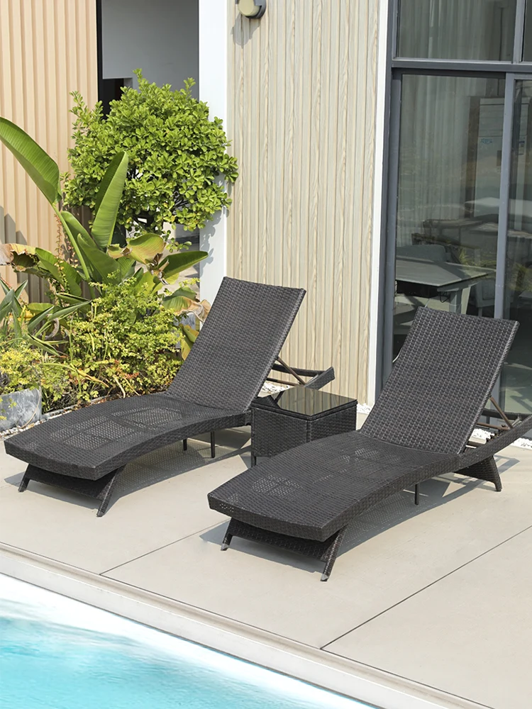 

Outdoor Lounger Villa Terrace Garden Rattan Leisure Chair Outdoor Waterproof Sunscreen Beach Chair Pool Lounger