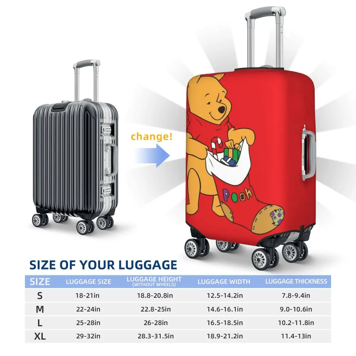 Capa de bagagem de Natal personalizada Winnie The Pooh Capa protetora de mala engraçada terno para 18-32 polegadas